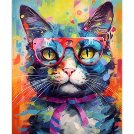 Graffiti Cat Painting Animal Cat Face Paint by Number Kits 16 x 20 inch Coloful Cat with Sunglass Canvas DIY Cartoon Pet Oil Acrylic Painting for Kids Adults Beginner with Brushes Gift(DIY Frame)
