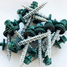 Metal Roofing Screws - #10 x 1.5” – Self Tapping Hex Head - EPDM Rubber Washer-for Metal to Wood, Corrugated, Siding, Sheds, Pancake Screw - ¼” Hex Drive Easy Installation - Green - Screws (250)