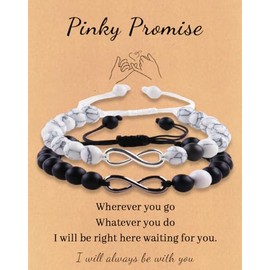 Lucky 8 Infinity Couple Bracelet Howlite and Black Matte Agate Beaded Strand Bracelets Adjustable Chain Long Distance Relationship Infinity Matching Bracelets for Couples Lover Friendship - Style 1