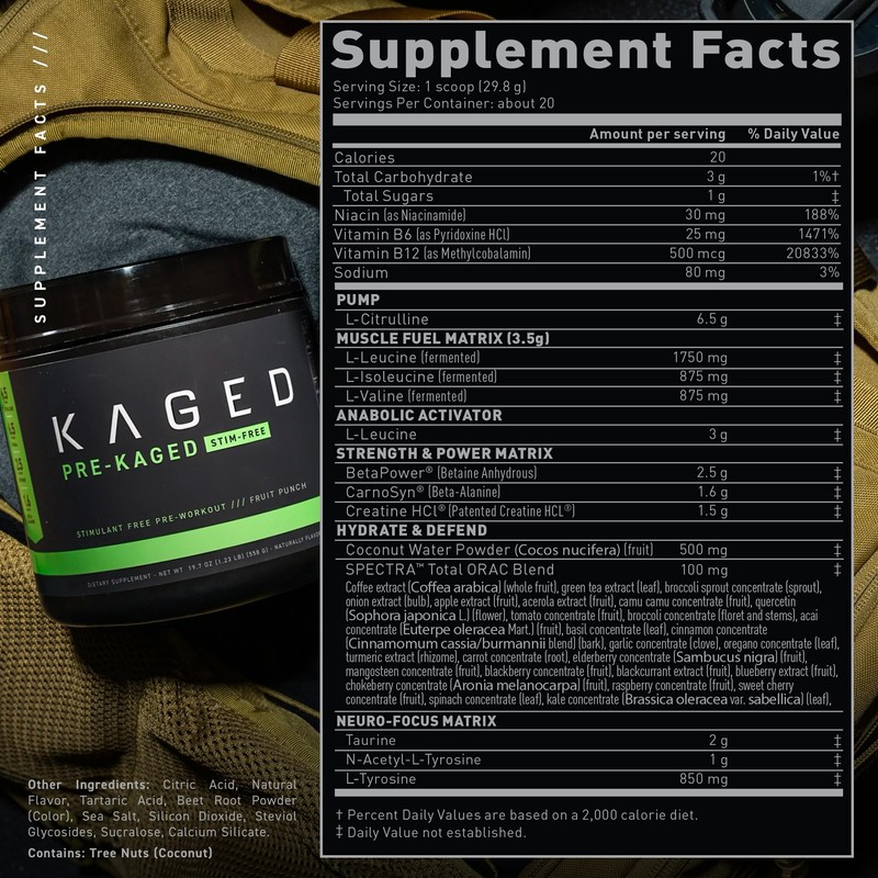 Kaged Stimulant Free Pre Workout Powder | Fruit Punch |