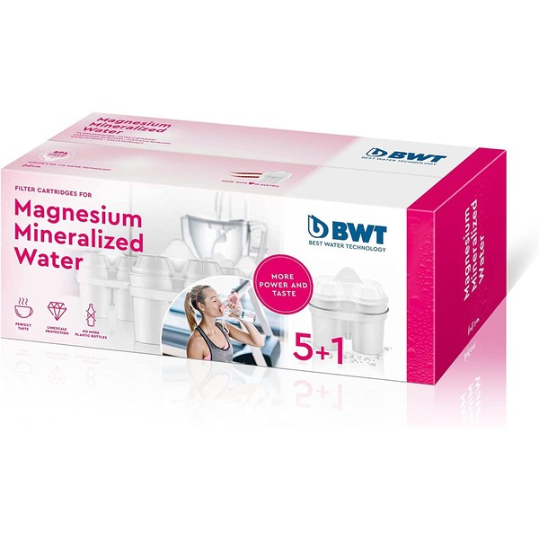 BWT Magnesium Mineralizer Filter with Patented Technology Pack of 5 + 1 Filters for Filter Jugs, Suitable for the Italian Market.