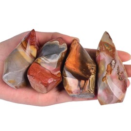 AMOYSTONE Polychrome Jasper Flame Shaped Stone Towers Obelisk Natural Healing Crystal Quartz Reiki Energy Decoration Home Office 1.0 Pound