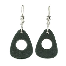 NOVICA Handmade Jade Dangle Earrings Natural .925 Sterling Silver Guatemala Gemstone [1.1 in L x 0.8 in W x 0.2 in D] 'Strum in Dark Green'