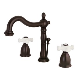 Kingston Brass KB1975PX Heritage Widespread Lavatory Faucet with Porcelain Cross Handle, Oil Rubbed Bronze,8-Inch Adjustable Center
