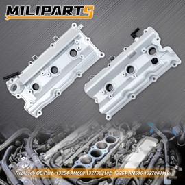 MILIPARTS Upgrade Aluminum Engine Valve Covers w/Gaskets Compatible with 2003-2008 Nissan 350Z Infiniti G35 FX35 M35 VQ35DE 3.5L V6 Replaces Parts 13264-AM600 13264-AM610 (Silver)