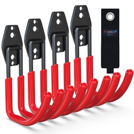 3-H Garden Hose Holder Wall Mount 4 Pack,Solid Steel Hose Hanger,Water Hose Holders for Outside,Perfect for Hanging Outdoor Air Hose,Ropes,Pipes,Garden Tools,Ladders,Bikes,Bulk Items(Red)
