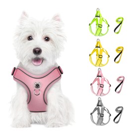 Feycig Dog Harness for Small Dogs, Anti-Pull Adjustable Reflective Harness, Breathable, Soft Mesh Harness, Dog Lightweight Puppy Harness, Chest Harness with Handle (Pink, Large)