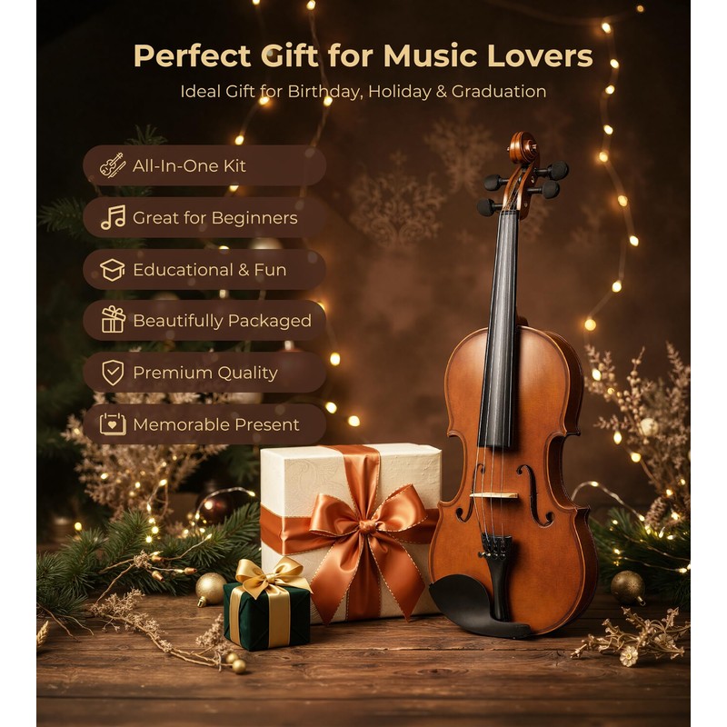 Vangoa 4/4 Solid Wood Acoustic Violin Full Size Fiddle Set