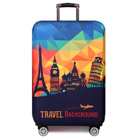 TRAVEL KIN Luggage Cover, Washable Travel Gear Protection, 18/24/28/32 Inch Suitcase Spandex Cover (L(25"-28") European Attractions)