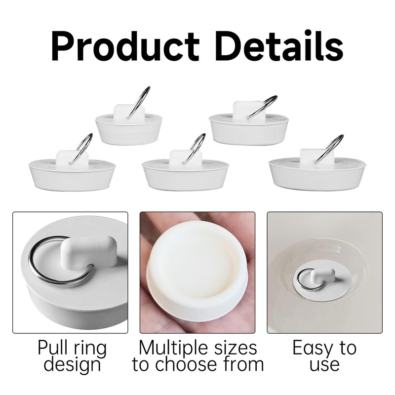 5 Pcs Bath Plug Replacement,Rubber Sink Plugs,Universal Drain Stopper Sink