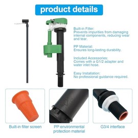 válvula de llenado de inodoro, compatible con TOTO, válvula de suministro clásica con conexión G3/4, incluye adaptador G1/2, filtro y tubo de suministro, repuesto para baño