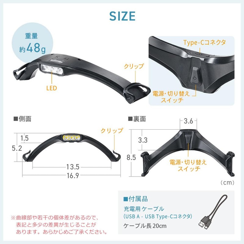 eSupply EEX-LEDWE02 LED Cap Light, Hat Light, USB-C Charging, 3