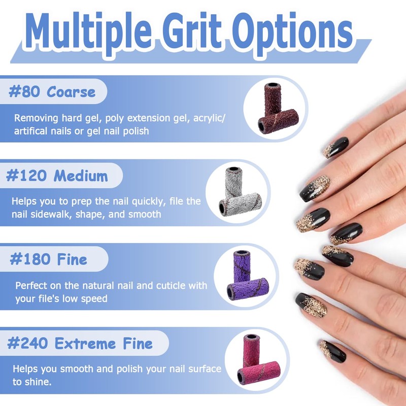 Mesee 60 Pieces Sanding Bands for Nail Drill, 4 Colors