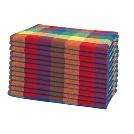 Multicolor Rainbow Cloth Dinner Napkins - 12 Pack, 100% Cotton, 20"x20" Colorful Cotton Dinner Napkins for Parties and Events - Checkered Multicolor Napkins