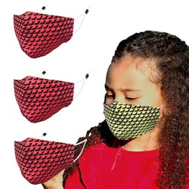 Spotlight Hosiery 3 PACK Washable Reusable Face Mask Nose Wire Ear Adjuster Filter Pocket (Kids (3-8 Year Old) Polyester Outer HOT PINK Grid)