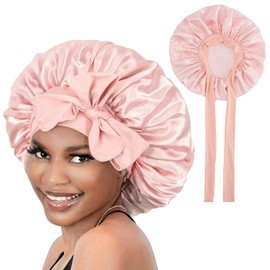 Seidenhaube zum Schlafen Bonnet,Rosa Sleep Cap Seide,Satin Silk Bonnet Hair Haarschutz,Satin Haarhaube für Damen,Seidentuch Haarhaube für Dienacht SchüTzen Locken, Schlafhaube Haare Schützen Frauen