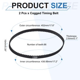 PATIKIL 2pcs 172XL Rubber Timing Belt 86 Teeth 10mm Width 5.08mm Pitch Synchronous Closed Loop Geared Drive Belt Black for Industrial