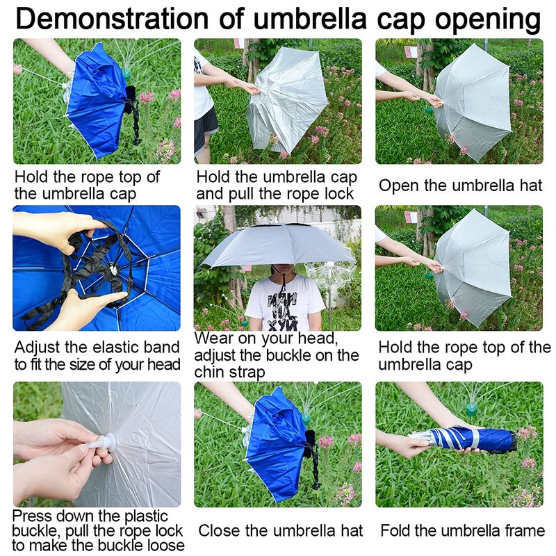NEW-Vi Fishing Umbrella Hat Folding Sun Rain Cap Adjustable Multifunction