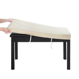 BUYUE Luxury 2-Person Piano Bench Cover, (27.7"- 37") Lx (12"- 16") W Stretch Jacquard Washable Rectangle Footstool Slipcover (M, Beige)