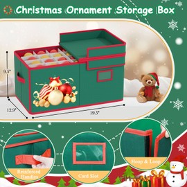 FUHSY Christmas Ornament Storage Box Adjustable Dividers Store Up to 96 Holiday Ornaments 3 Inch Christmas Decoration Ornament Storage Containers Ornament Organizer with Lids & Removable Drawer Trays