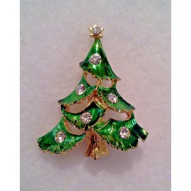 Unbranded GREEN CHRISTMAS TREE CLEAR CRYSTAL BROOCH MADE IN CZECH BOHEMIAN