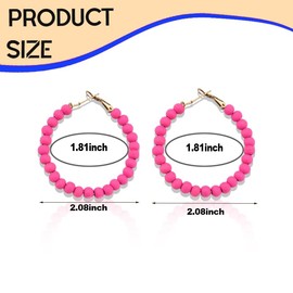 Hoop Pink Beaded Earrings for Women Vintage Minimalist Neon Earrings Acrylic Round Geometric Earring 80s 90s Bead Oval Drop Dangle Earring 70s Large Costume Accessories for Women