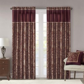 Madison Park Aubrey 2 Panel Curtain Faux Silk Paisley Jacquard, Rod Pocket Curtain for Living Room, Kitchen, Room Darkening Window Drape for Bedroom and Dorm, 2-PK 50x108, Burgundy