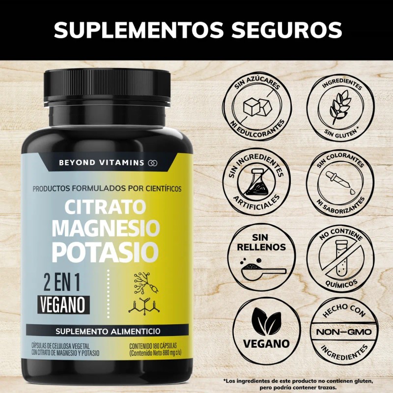 Citrato De Magnesio + Potasio 1500mg - 180 Cápsulas Sin