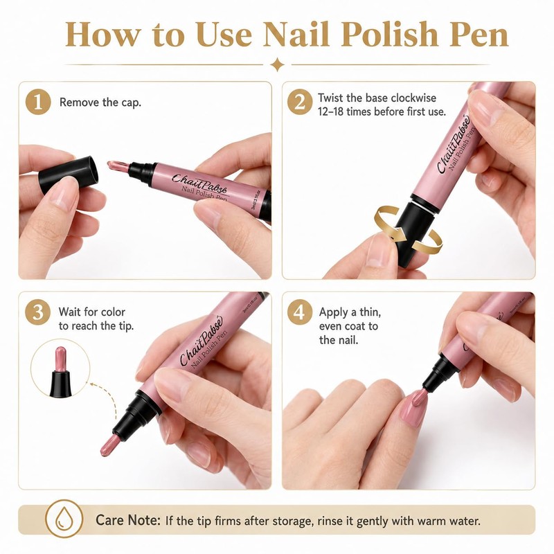 Pink Nail Polish Pens 6 Colors, Quick Dry Water Based
