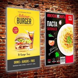 Custom LED Menu Poster Frame, Ultra-Thin Black / Silver Backlit Food Photo Frame for Restaurant, Cafes, Store, Bar, Hotel, Theater, Cinema Advertising Display, Optional Size (A1, A2, A3, A4 and More)