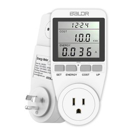BALDR U.S. Electricity Usage Monitor for Home - Appliances Kilowatt Meter Sockets - Wattage Meter Plug In to Measure Energy Usage - Home Energy Monitor with Easy to Read Display - Single Tariff