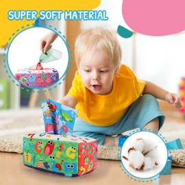 URMYWO Baby Tissue Box Toy - Montessori Baby Toys for 6-12 Months 1 Year Old Boy Girl - Soft Crinkle Sensory Toys for Infant Toddlers - Easter Basket Essentials Stuffers - Baby Boy Girl Gifts