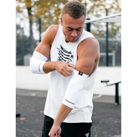 GORNATION Elbow Bandages - Elastic Bandages for Men & Women - Elbow Sleeves for Calisthenics, Bodybuilding, Fitness - 1 Pair, White, M