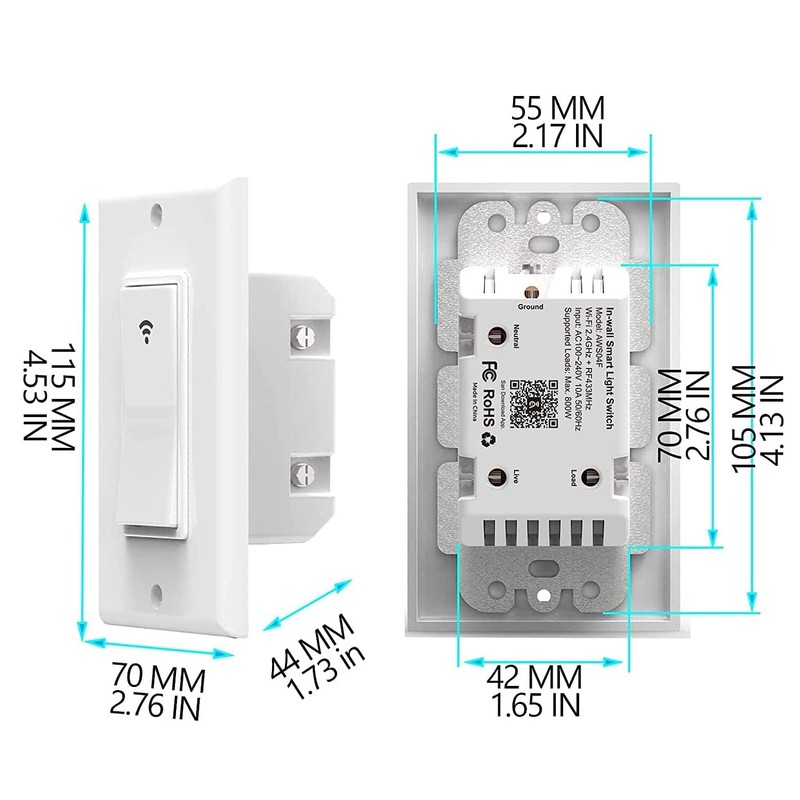 Smart Light Switch with Bluetooth Remote, Single Pole One-Way WiFi