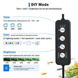 AQQA LED Aquarium Light, 24/7 Mode Clip on Fish Tank Light with Memory Function, DIY Mode Full Spectrum Aquarium Plant Light, Adjustable Timer/Brightness, IP68 Waterproof for 16-24 Inch Fish Tank 18W