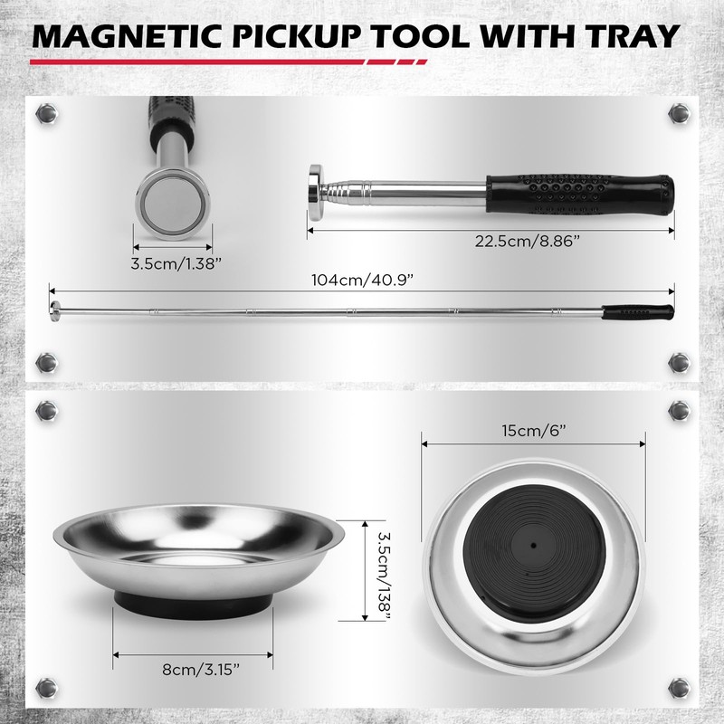 36-Inch Rolling Magnetic Sweeper | 40-Inch Telescoping Magnetic Pickup Tool
