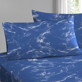 Pizuna Pure 100% Cotton Pillow Cases Queen Size Set of 2 Marble Blue, Luxurious 400 Thread Count Long Staple Cotton Sateen with Stylish 4" Hem (Combed Cotton Pillow Cases Queen)