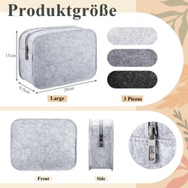 Xuniea Pack of 3 Felt Cosmetic Bag for Plotting Make Up Bag with Zip Travel Blanks Toiletry Bag Multifunctional Pencil Case for Christmas Mother's Day, 3 different shades of grey, Fashion
