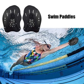WANGCL 1 Pair Swimming Paddles, Training Hand Paddles, Lightweight and Fast, Easy to Disassemble, Swimming Aids for Adults and Children, Black
