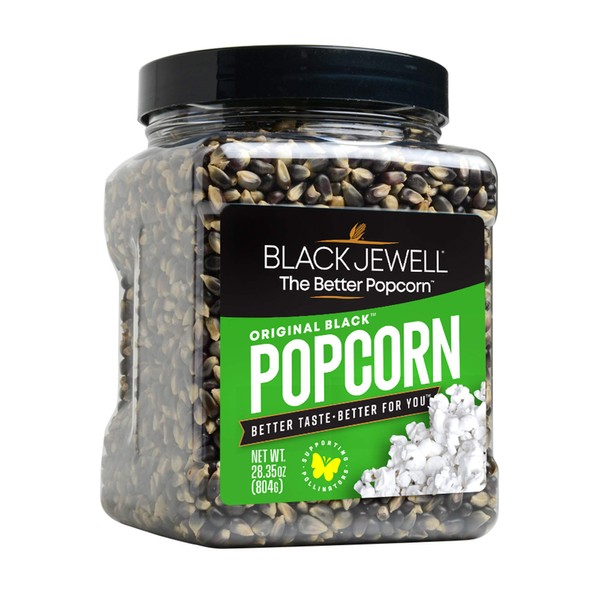 Black Jewell Gourmet Popcorn Kernels, Original Black - Better Tasting, No Sodium Hulless Black Heirloom Microwave Popcorn Kernels (28.35oz, Pack of 3)
