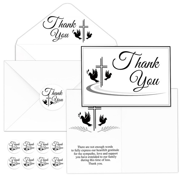 50 Pack Funeral Thank You Cards Sympathy Memorial Cards with Envelopes and Message Floral Greenery Cross Pigeons Bereavement Cards with Stickers for Funeral Family, Celebration of Life(Pigeons)