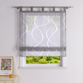 Heichkell Burnout Roman Blind with Loops Transparent Curtain Roller Blind No Drilling Loop Roller Blind Modern Grey Width 120 x 140 cm