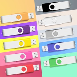64GB USB Flash Drive 10 Pack, USB Drives 64GB JBOS Memory Stick Swivel Gig Stick Flash Drives 64GB USB2.0 Pendrive, Thumb Drives 10 Pack, Zip Drive, Jump Drive, 64GB USB (Mixed Colors)