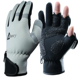 Drasry Neoprene Ice Fishing Gloves Touchscreen 3 Cut Fingers Warm Cold Weather Suitable for Men and Women Fly Fishing Photography Motorcycle Running Shooting (Gray/Black S)