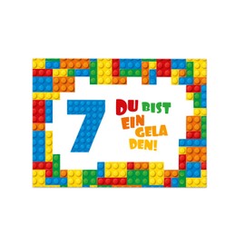 12 Invitation Cards for 7th Children's Birthday Invitation Seventh Birthday Boys Building Blocks