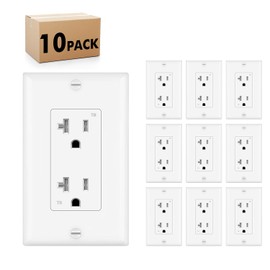 Micmi 20A Decorator Receptacle Outlet, Tamper Resistant, Decorative Electrical Receptacle Outlet, 20Amp 125 Volt, Grounding with Wall Plate UL Listed (10Pack, Snow White)