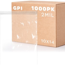 GPI - 10" x 14", Case of 1000, Clear Plastic Reclosable Zip Bags, 2 Mil Thick, Zip Poly Bags with Resealable Lock Seal Zipper For Food, Apparel, Shirts, Household, School & Office Supplies