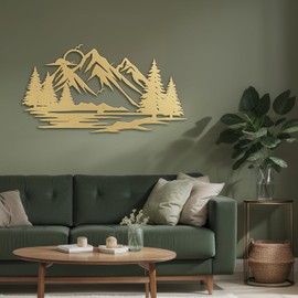 SIGNLEADER Metal Wall Art Decor Bird Fly in Lakeside Mountains Modern Abstract Wall Sculpture Hangings Home Decoration for Living Room, Bedroom, Bathroom, Kitchen, Outdoor - 12" Gold