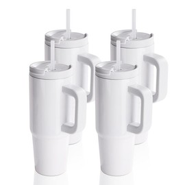 30 OZ Sublimation Tumblers with Removable Handle White Blanks Stainless Steel Cups Mugs with Lid and Plastic Straw for Tumbler Heat Press Sublimation Oven Printing 4 Pack & 12 Pack & 24 Pack - Pack: 12 Pack