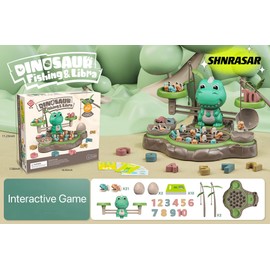 SHNRASAR Dinosaur Fishing Game Toy Pole and Rod Fish Board Rotating with Music Fine Motor Skill Training Birthday Gifts for Children Kids Toddlers Boys Girls 3+